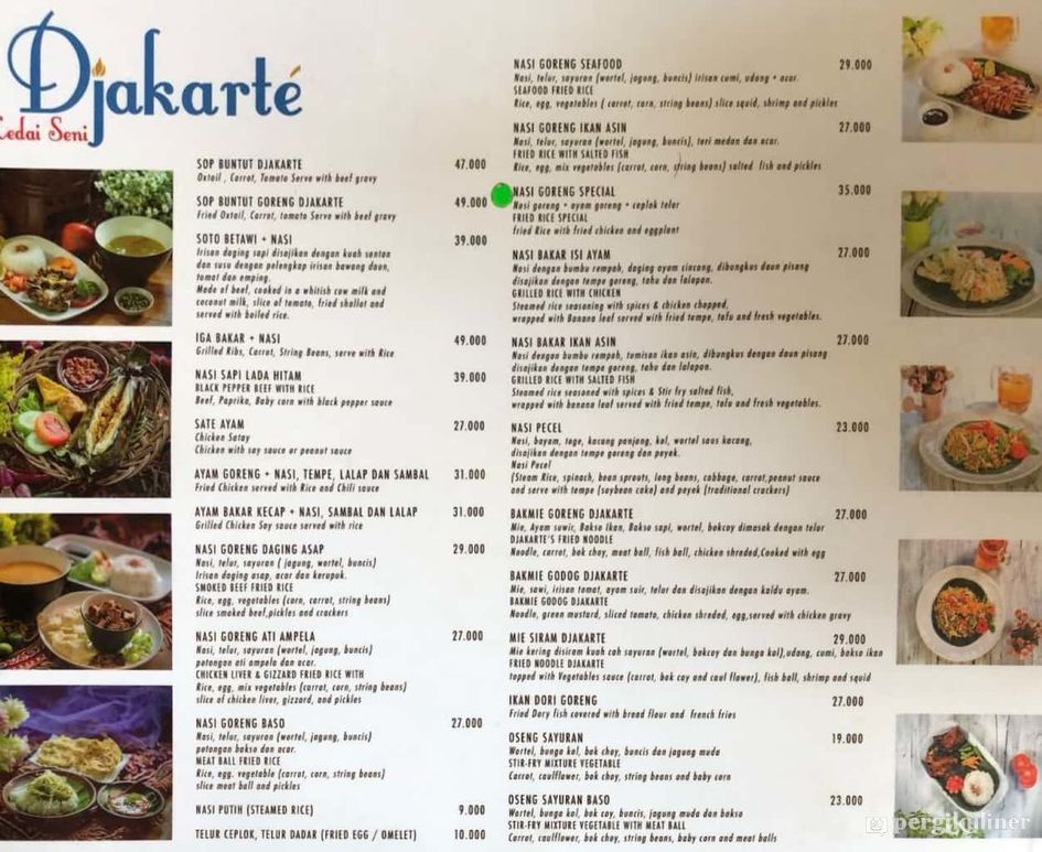 Menu Makanan di Kedai Seni Djakarte