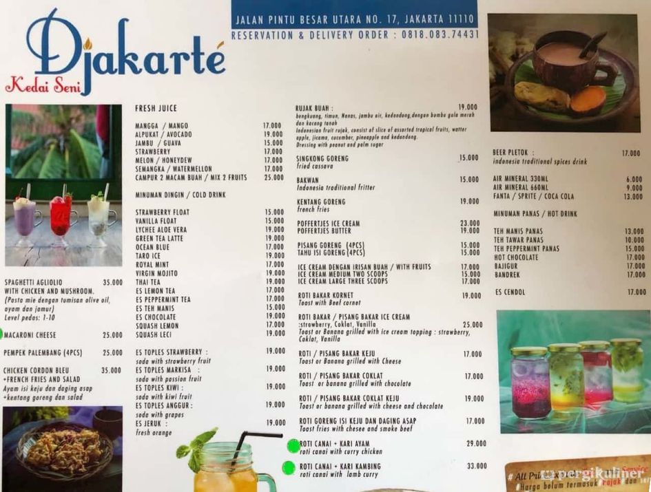 Menu Minuman di Kedai Seni Djakarte