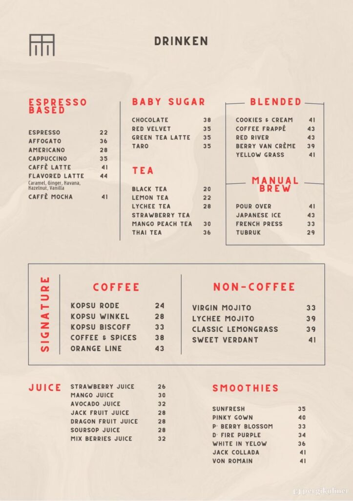 Menu Minuman di Rode Winkel, Cafe di Kota Tua Jakarta