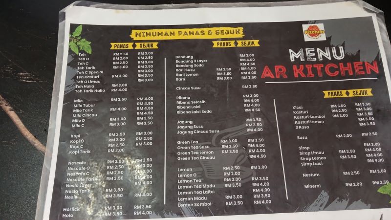 Menu dan Harga di AR Kitchen, Lawas. Overland Malaysia Brunei